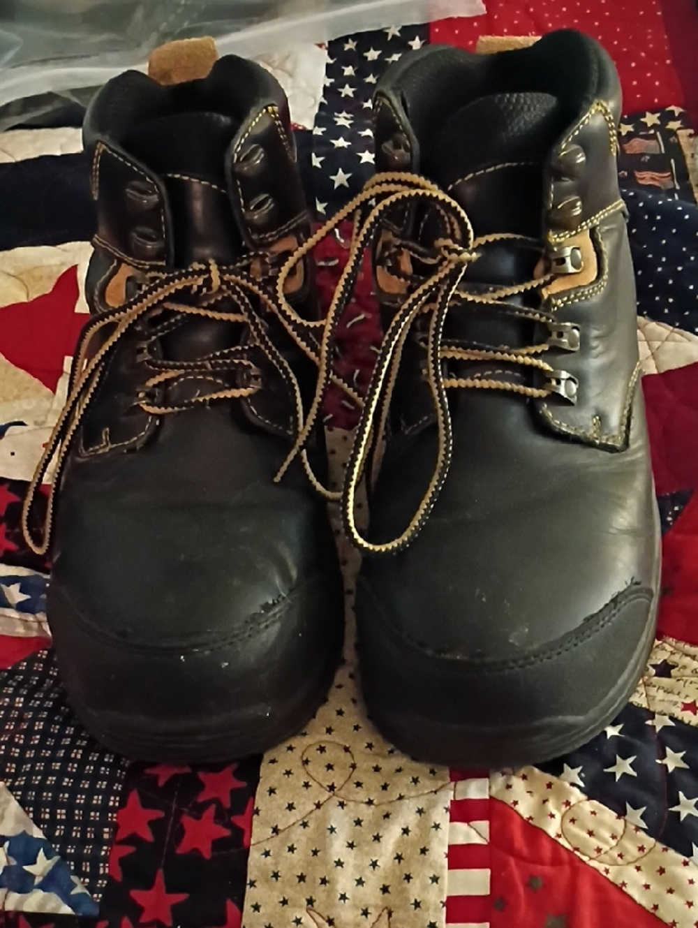 Men's Black Work Boots with Yellow Stitching